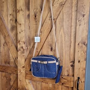Denim Purse With Side Pouch,adj. Strap,10x7